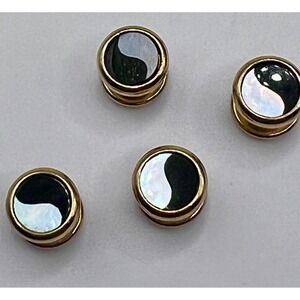 Vintage‎ Gold Tone Black Pearlized Inlay Tuxedo Shirt Studs Set 4 Formal Wear